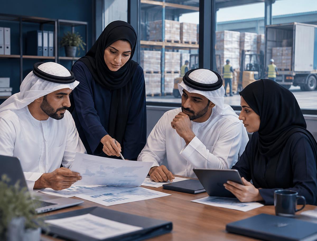 اجتماع شراكة تجارية في بيئة لوجستية